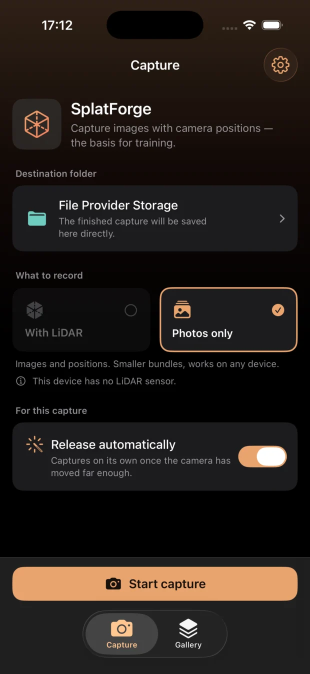The capture app's gallery of recorded bundles.